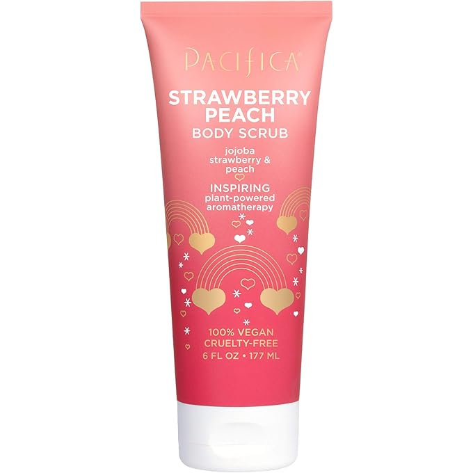 Pacifica Strawberry Peach Body Scrub, Gently Exfoliates & Polishes Dead Skin, For All Skin Types, Ven & Cruelty-Free, 6 Fl Oz